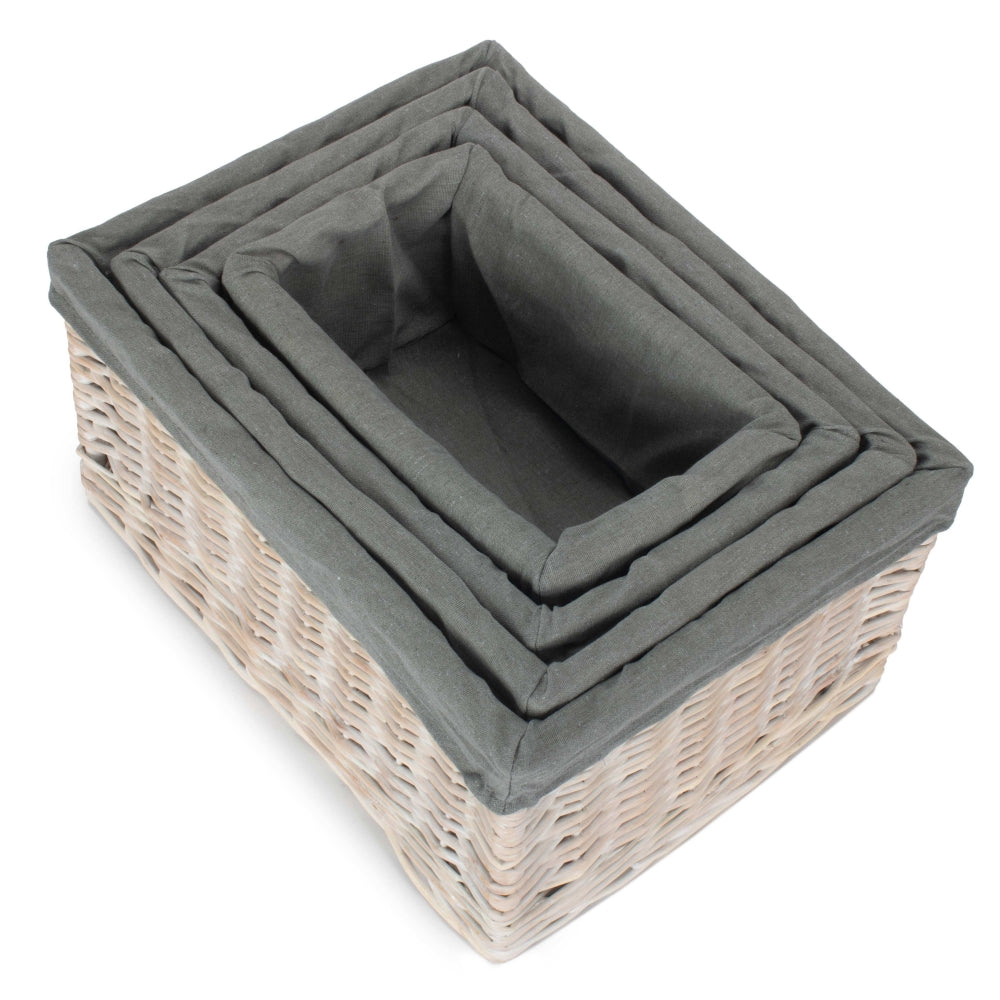 White Wash Grey Lined Open Storage Basket | Set-of-4 | Gray