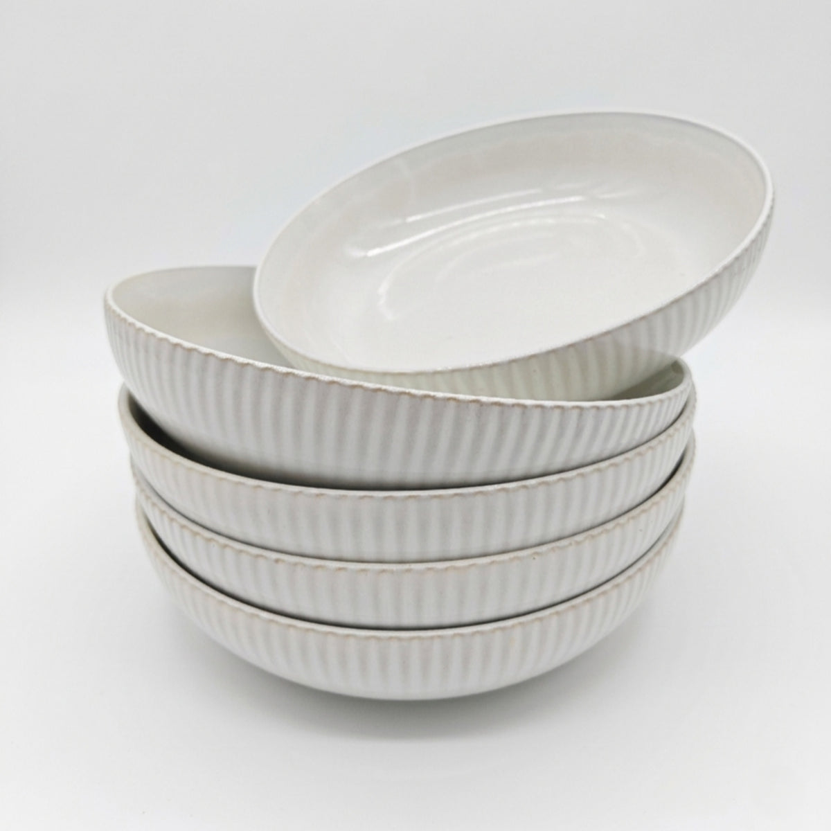 Reactive Cream Glaze Dinnerware Pasta Bowl Set 21.5cm | Set of 6 | Cream