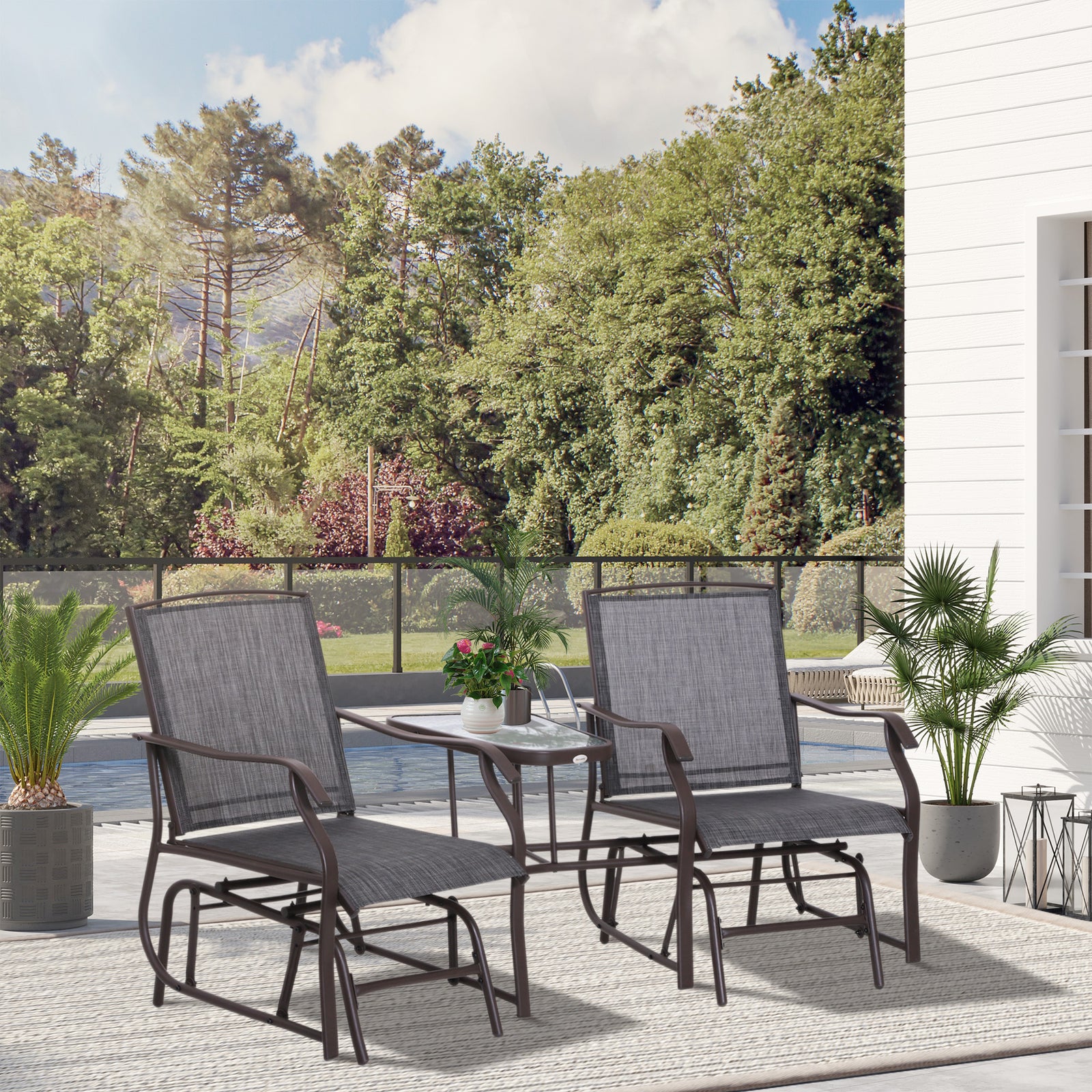 Double Glider Companion Rocking Garden Chairs Loveseat | Gray