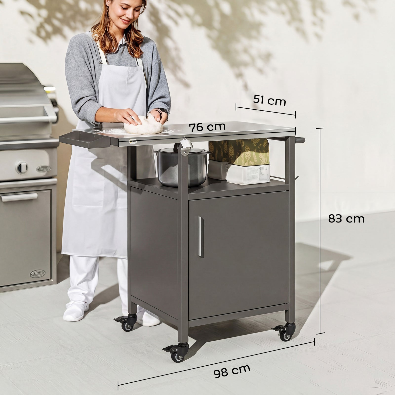 Outsunny Outdoor Grill Cart With Cabinet, Food Prep Table On Wheels, Brown