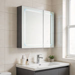 Led Bathroom Mirror Cabinet With Double Doors, Adjustable Shelves
