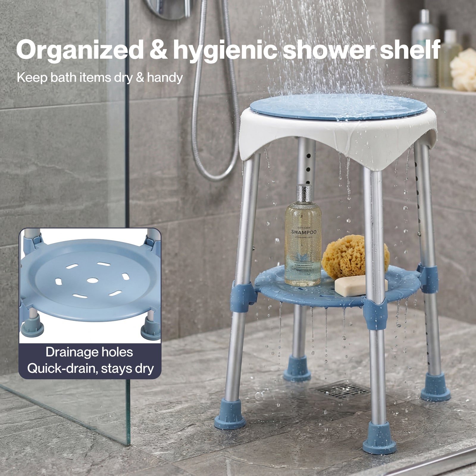 Shower Chair Swivel 6-level Adjustable Height Shower Bath Stool Seat | Blue