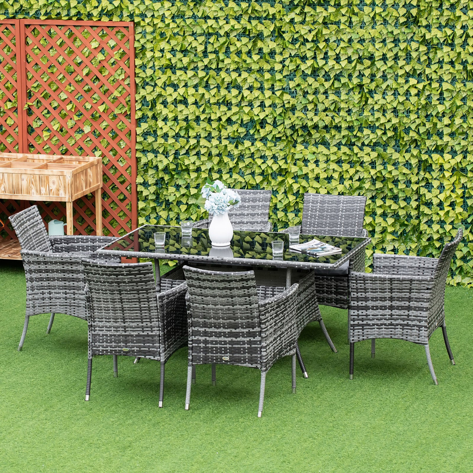 7pc Rattan Garden Furniture Dining Set Wicker Conservatory | Gray