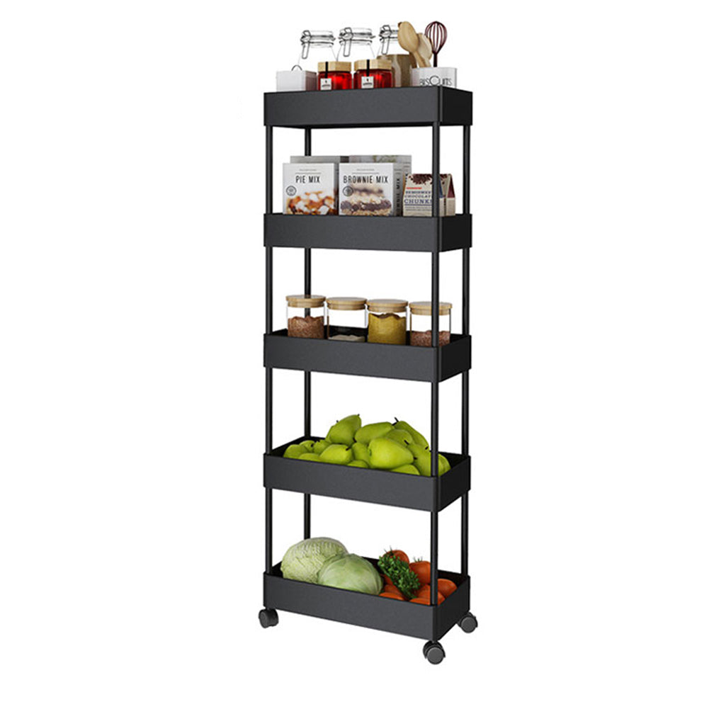 4/5 Tier Rolling Cart Storage Shelf For Kitchen Bathroom Black | Large | Black