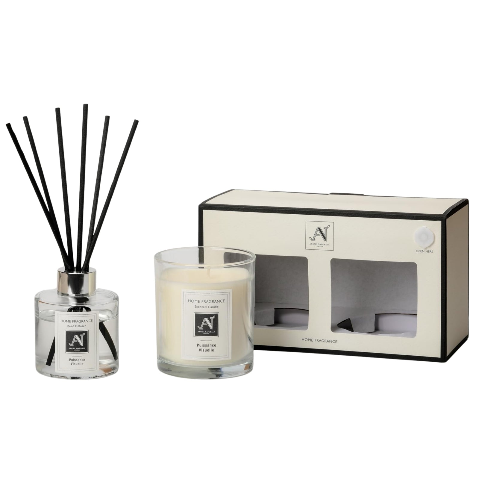 Aroma Naturals London Minimalist Luxe Candle & Reed Diffuser Gift Set Puissance Visuelle Scent