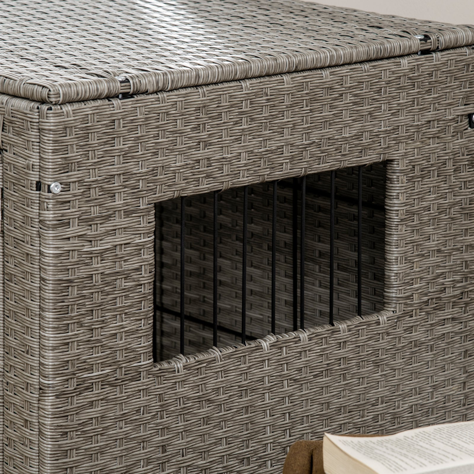 PawHut Pawhut Wicker Dog Cage Crate W/ Cushion For Medium Large Dogs, 85 X 61 X 70 Cm