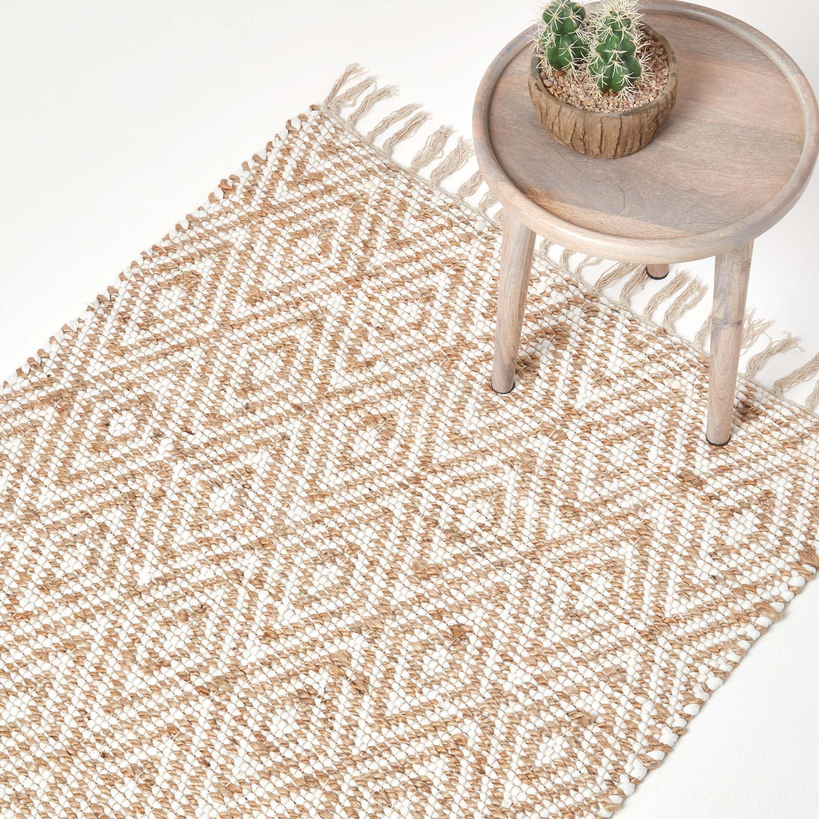 Sierra Neutral Diamond Pattern Hemp Chindi Rug | 150cm x 95cm | Natural