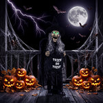 HOMCOM 37" Animated Witch Halloween Decoration With Light Up Eyes For Party