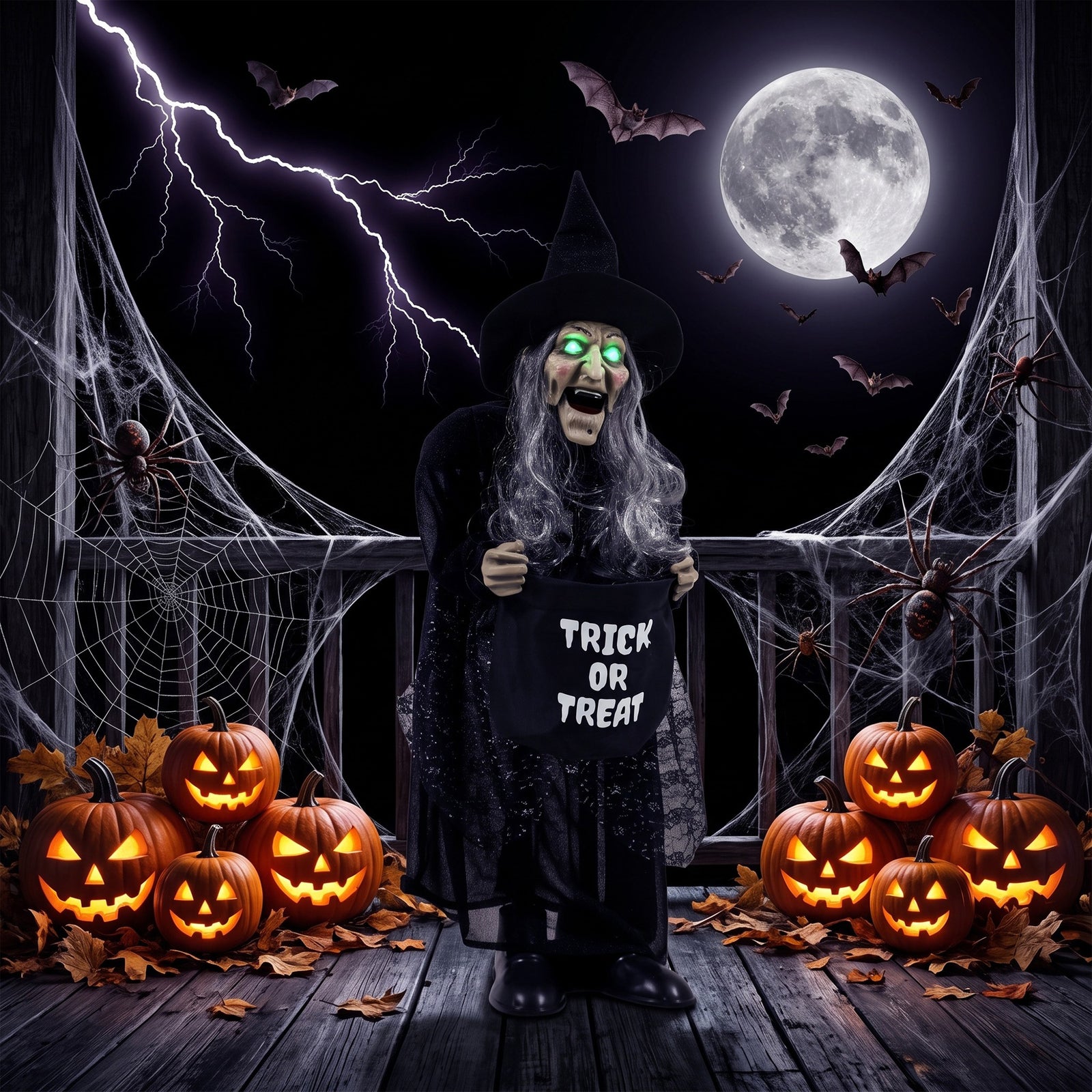 HOMCOM 37" Animated Witch Halloween Decoration With Light Up Eyes For Party