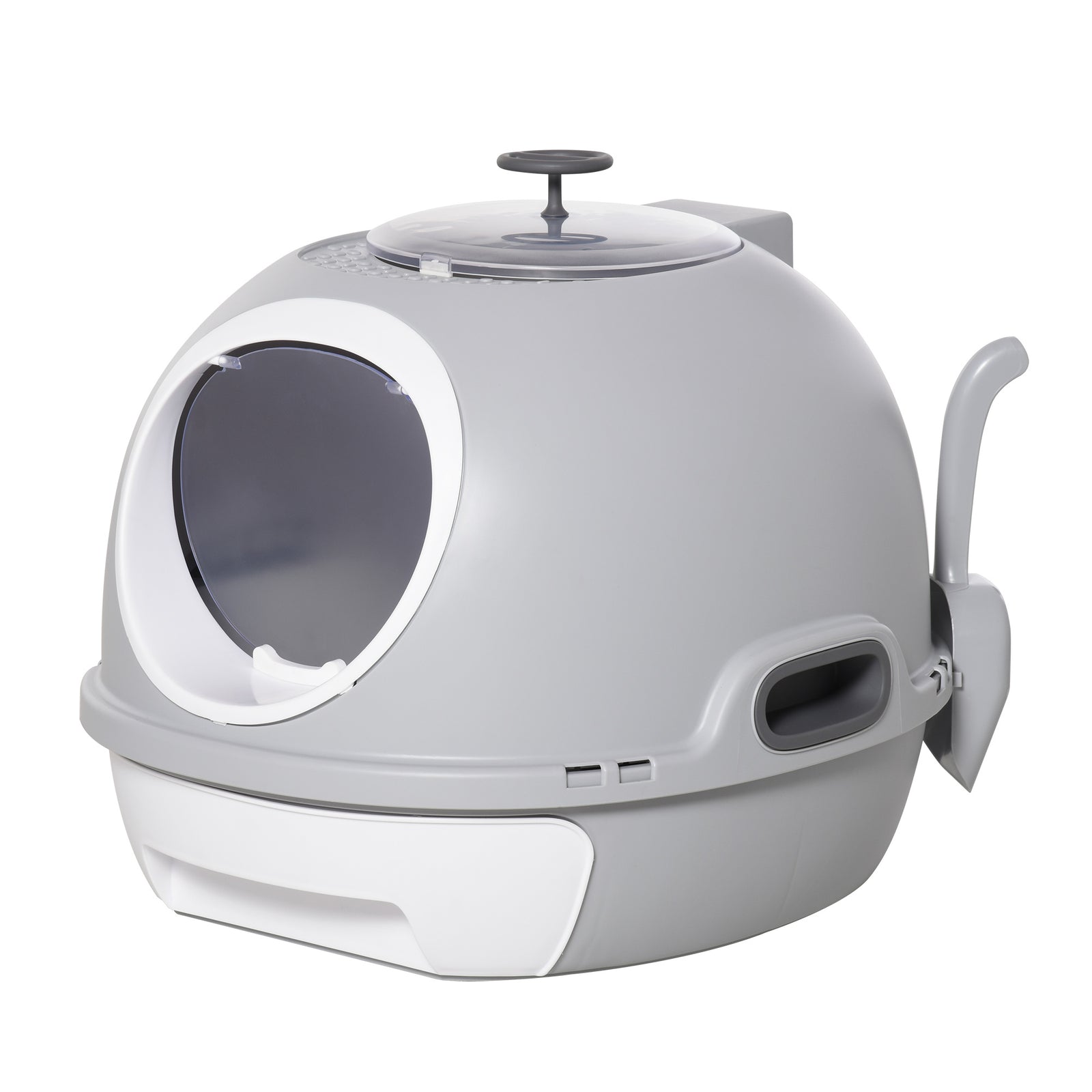 Cat Litter Box Pet Toilet W/ Scoop, Drawer, Skylight | Gray