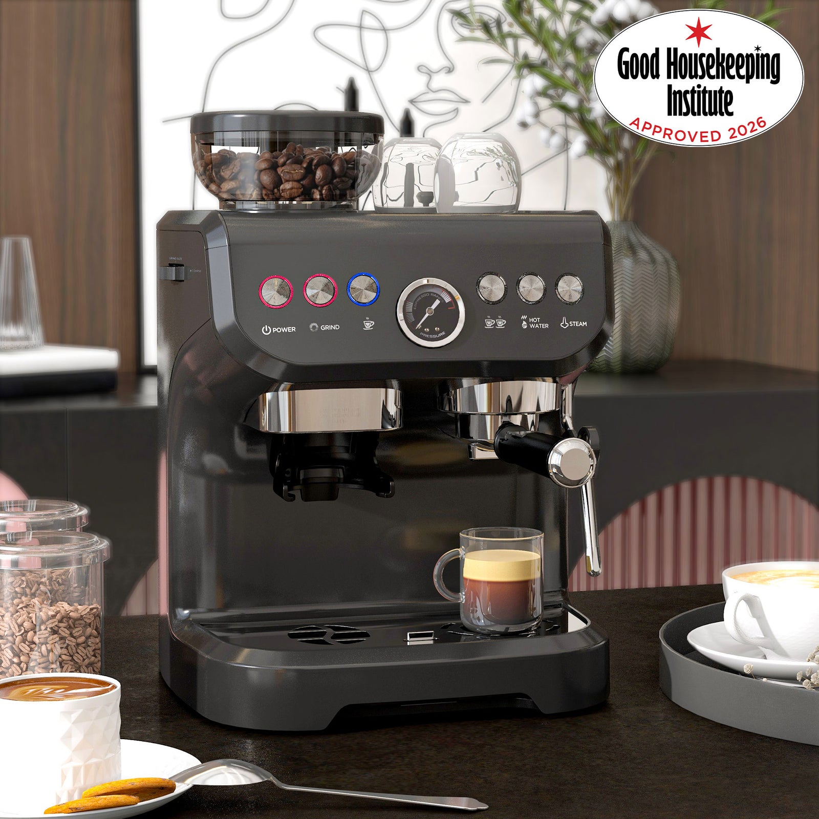 Espresso Machine Bean Grinder And Steam Wand 15 Bar