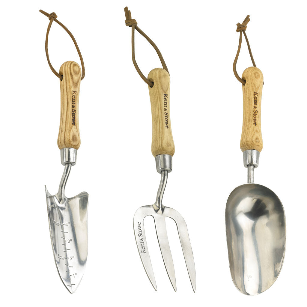 Kent & Stowe Hand Tool Set, Stainless Steel Blades With Ash Wood Handles | Set of 3
