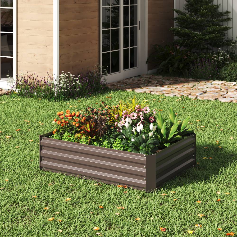 Galvanized Steel Square Raised Garden Bed Planter Box | Large | Brown
