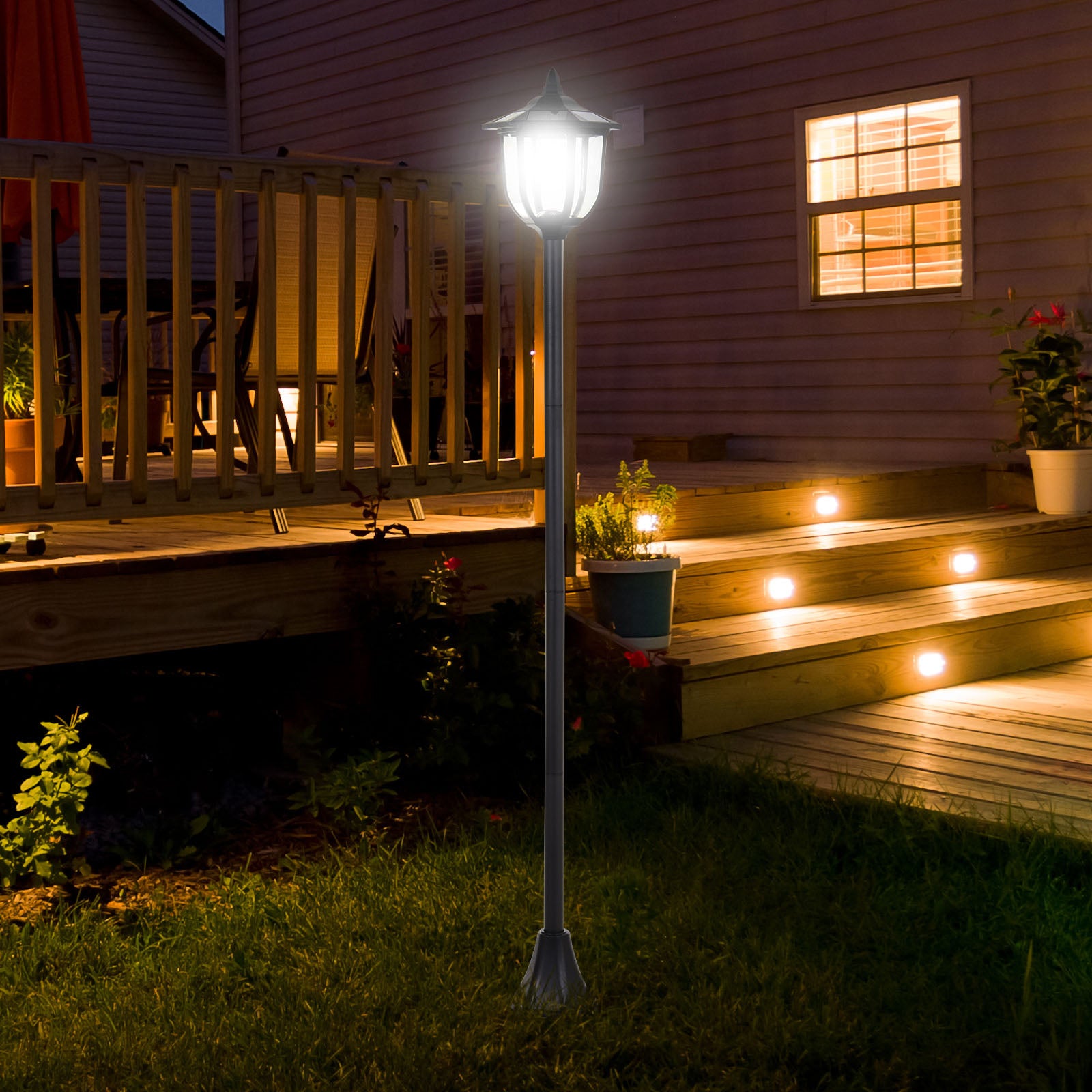 Solar Torch Lights Post Lamp Decoration 6 Led Auto On/off