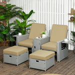 5-level Rattan Sun Lounger W/ Tea Table & Footstools | Beige