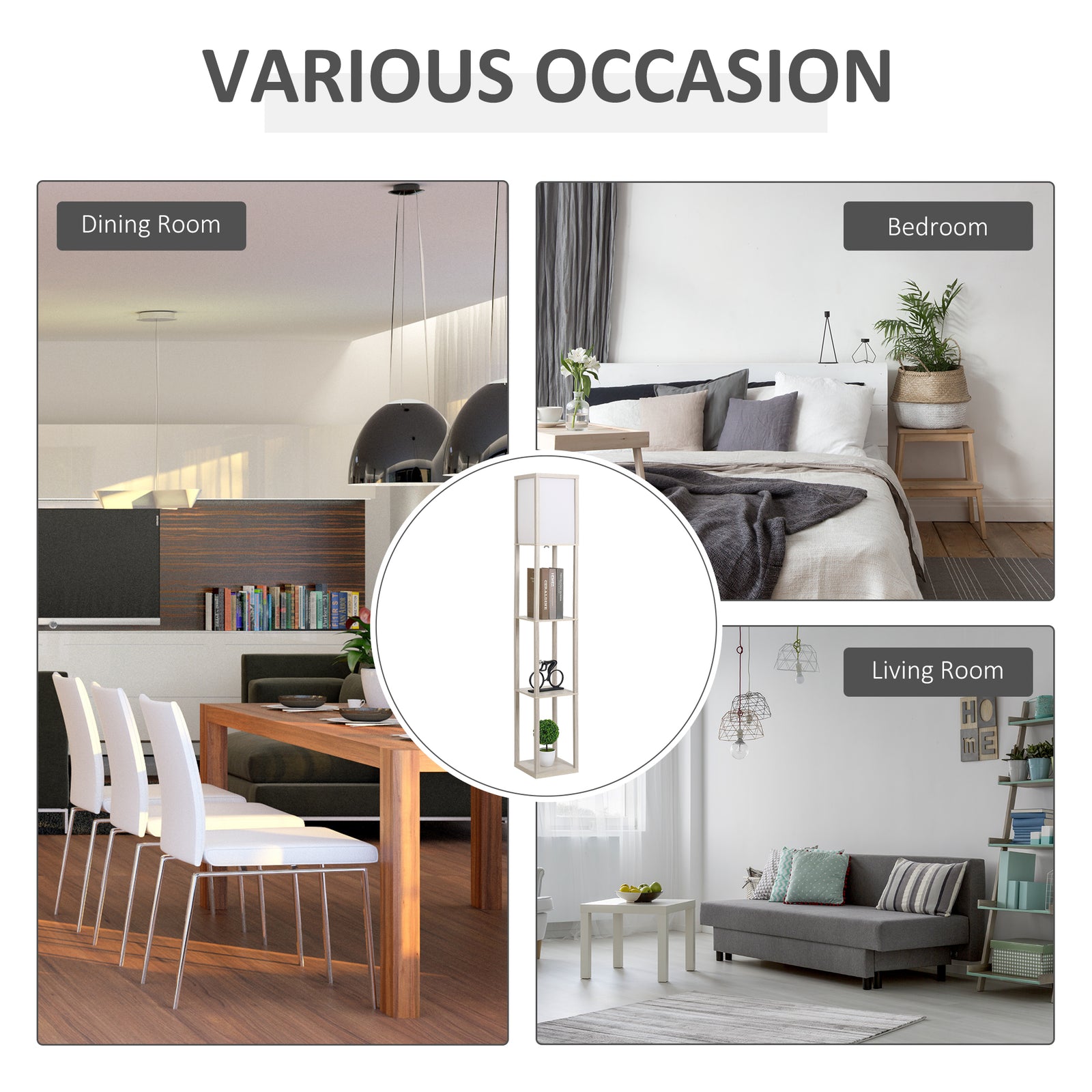 Floor Lamp Reading Lamp With 3-tier Storage Shelf Acrylic | One Size | Pale Brown