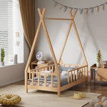 Kid’s Premium Wood House Bed Frame With Fence