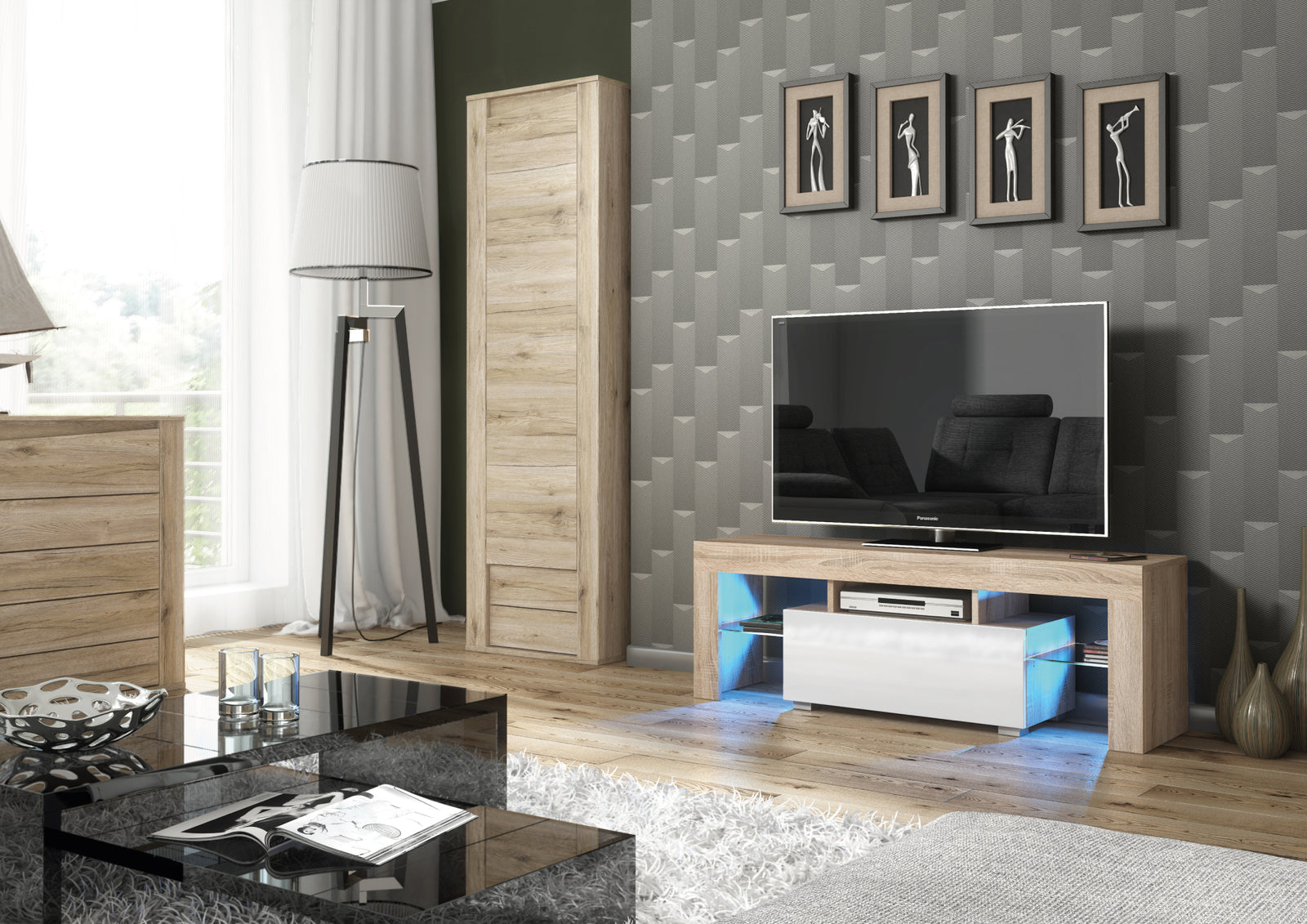 Floe Tv Unit 130cm With Led Lights | Natural Oak