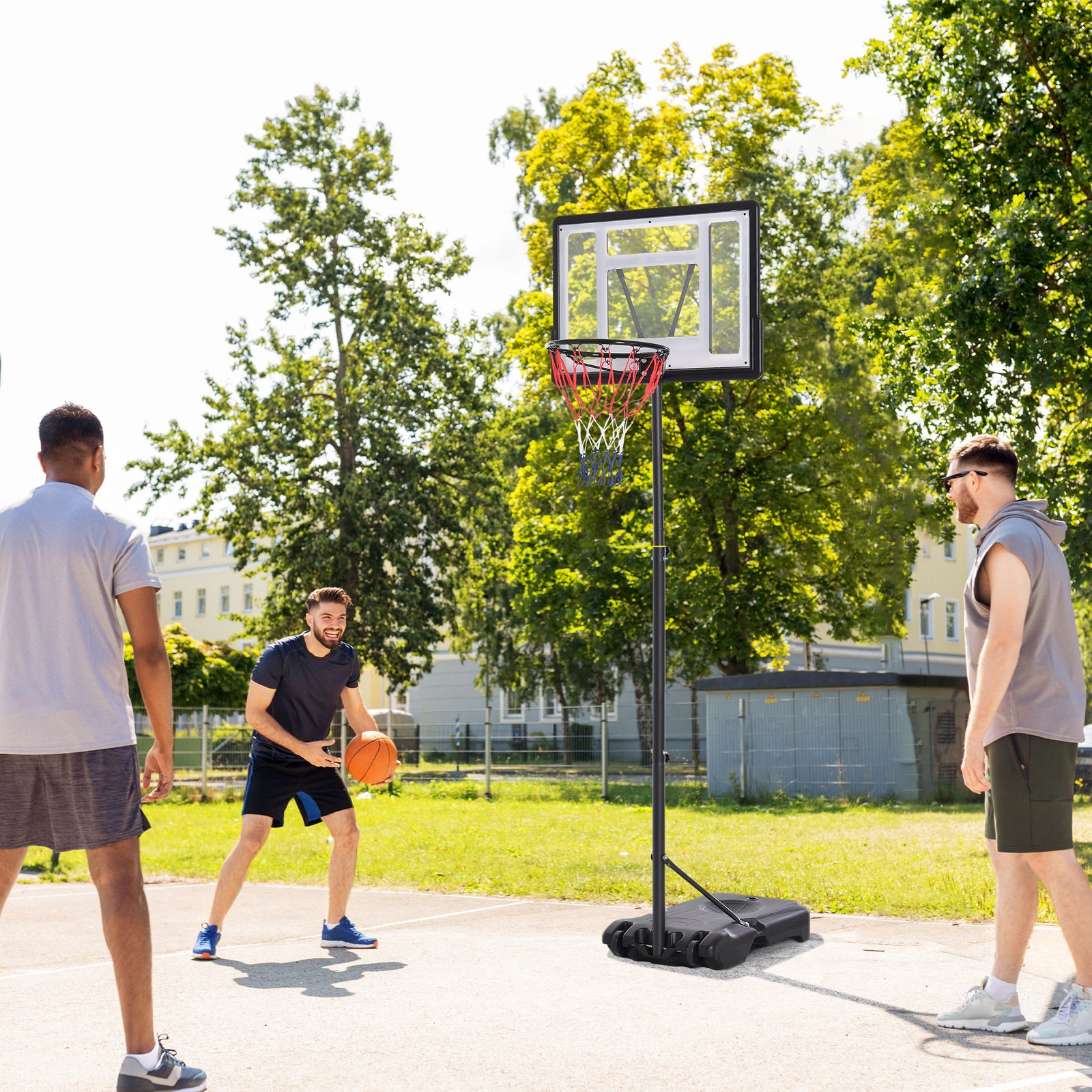 1.55-2.1m Adjustable Basketball Hoop And Stand | Black