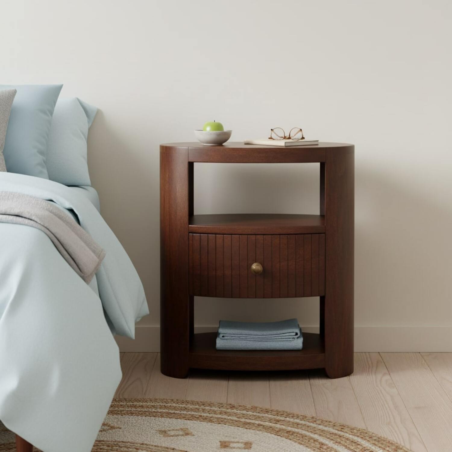 Bordeaux Bedside, 1 Drawer, 2 Open Slot, Brown