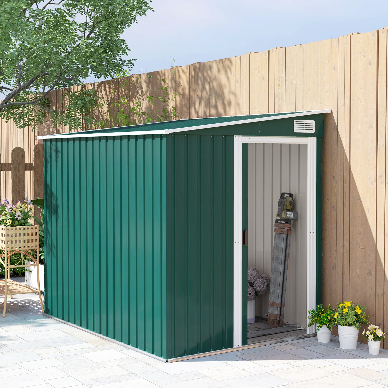 Outsunny 7x5ft Garden Shed With Foundation, Sliding Doors, Vents