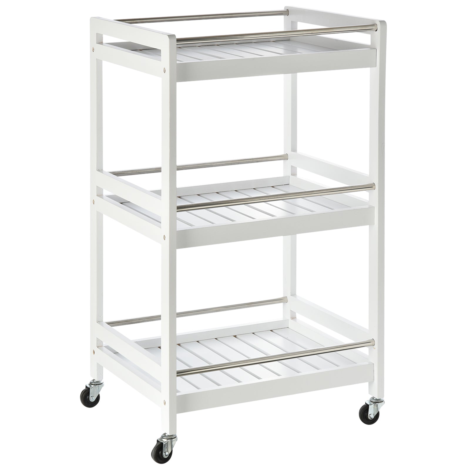 3 Tier Home Trolley Kitchen Storage Cart Steel Bars 4 Wheels