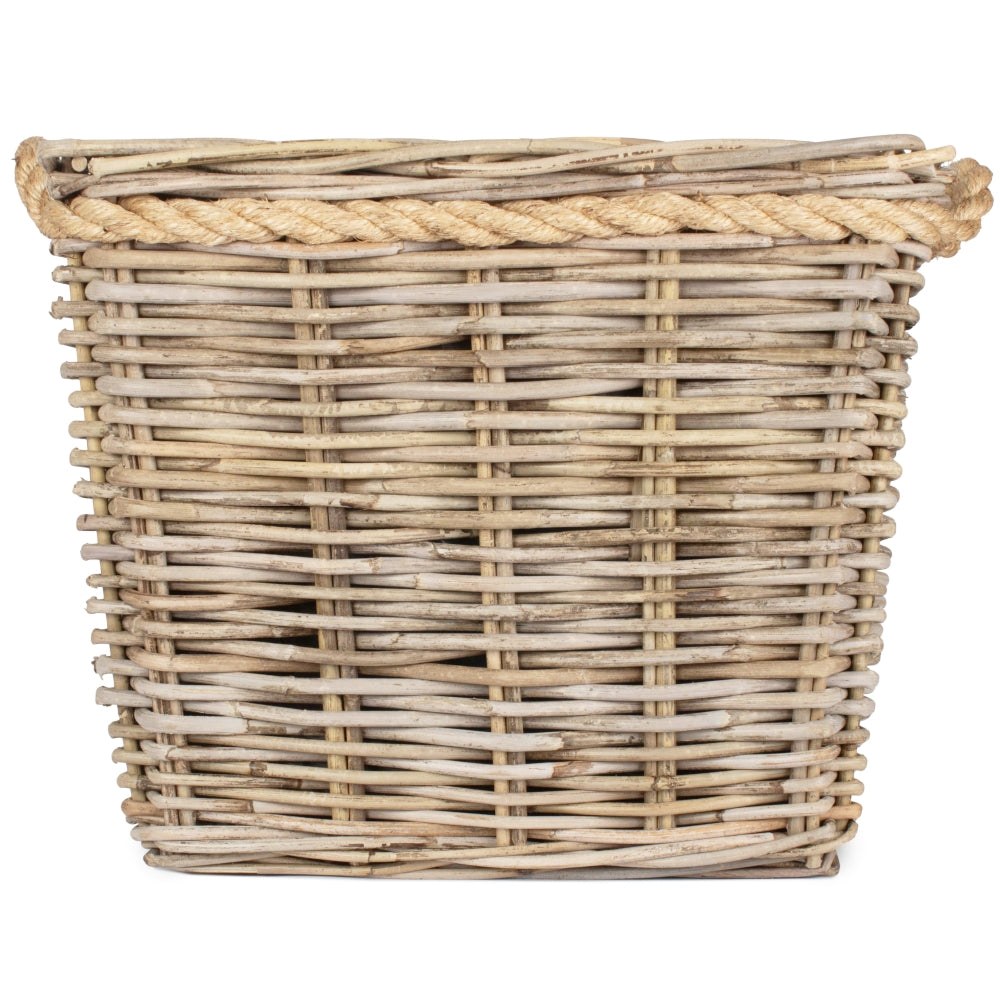 Square Tapered Rope Handled Rattan Planter With Plastic Lining | Large | Natural
