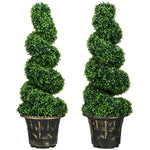 Set Of 2 90cm Potted Artificial Topiary Spiral Boxwood Trees