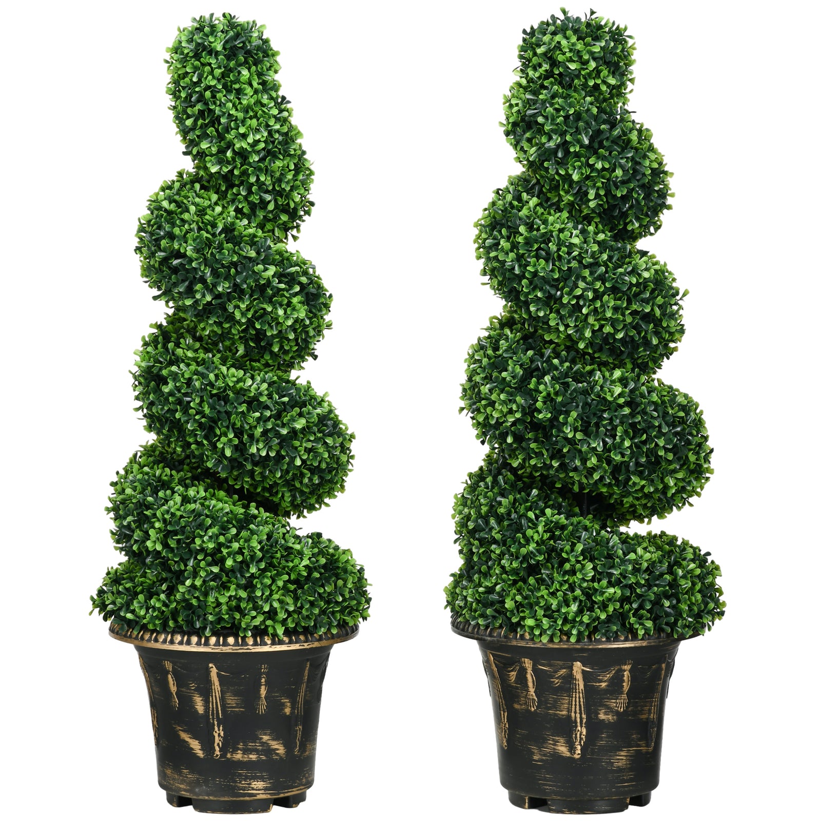 Set Of 2 90cm Potted Artificial Topiary Spiral Boxwood Trees