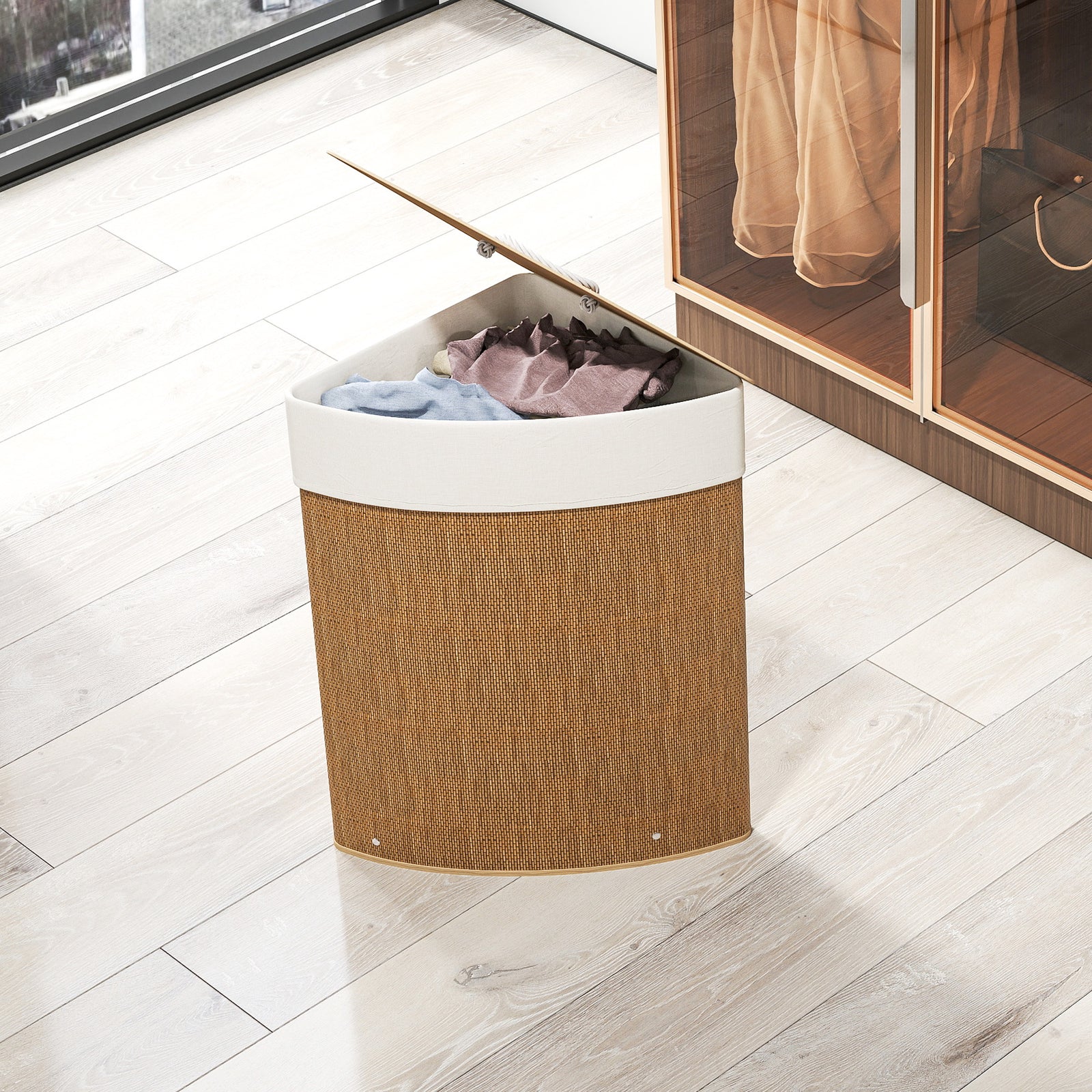 55l Laundry Hamper With Removable Washable Liner Bag | Brown