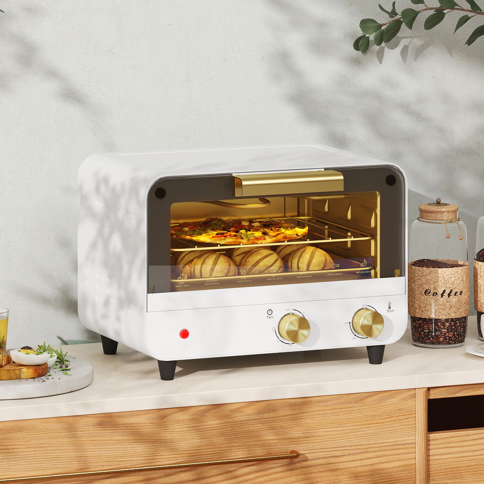 Small Toaster Oven, Glass Door White