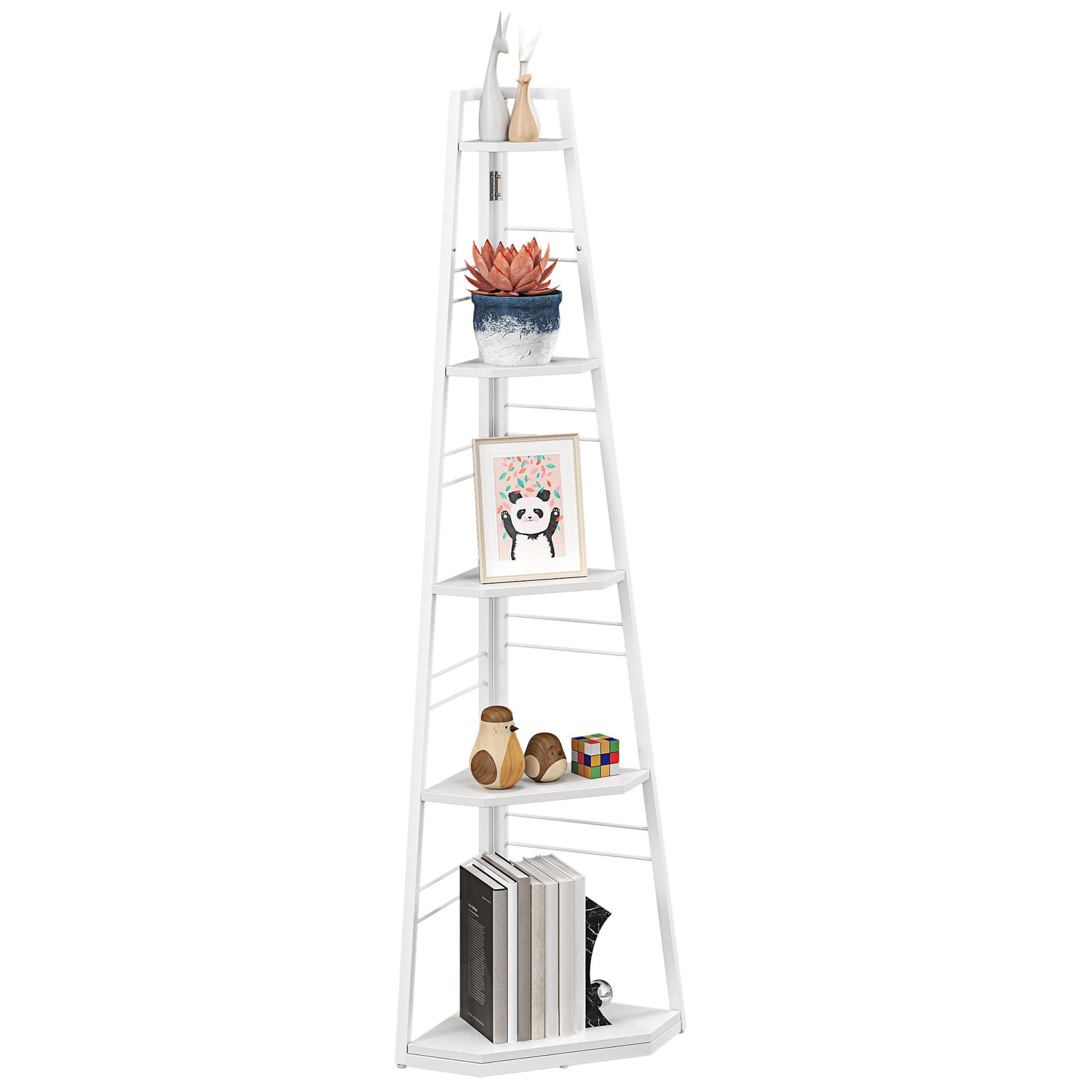 5-tier Corner Shelf, Shelving Unit With Adjustable Feet | One Size | White