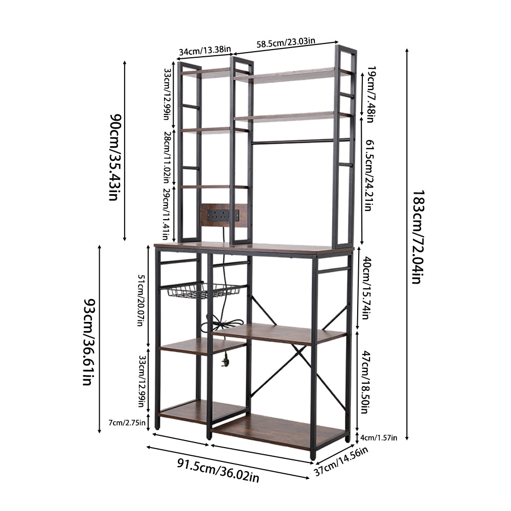 Multifunctional Kitchen Bakers Rack Storage Shelf With Power Sockets