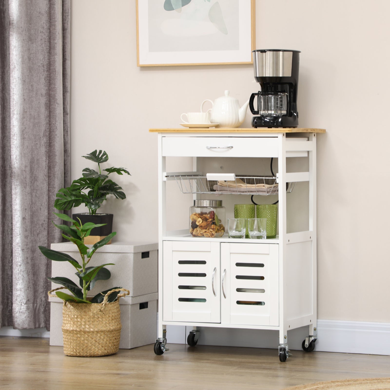 Rolling Trolley With Bamboo Top