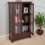 Greenhurst Mahogany Display Cabinet, Media Storage With Shelving And Drawer, Double Perspex Doors