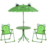 Kids Folding Picnic Table Chair Set Ladybug Pattern Outdoor W/ Parasol | Green