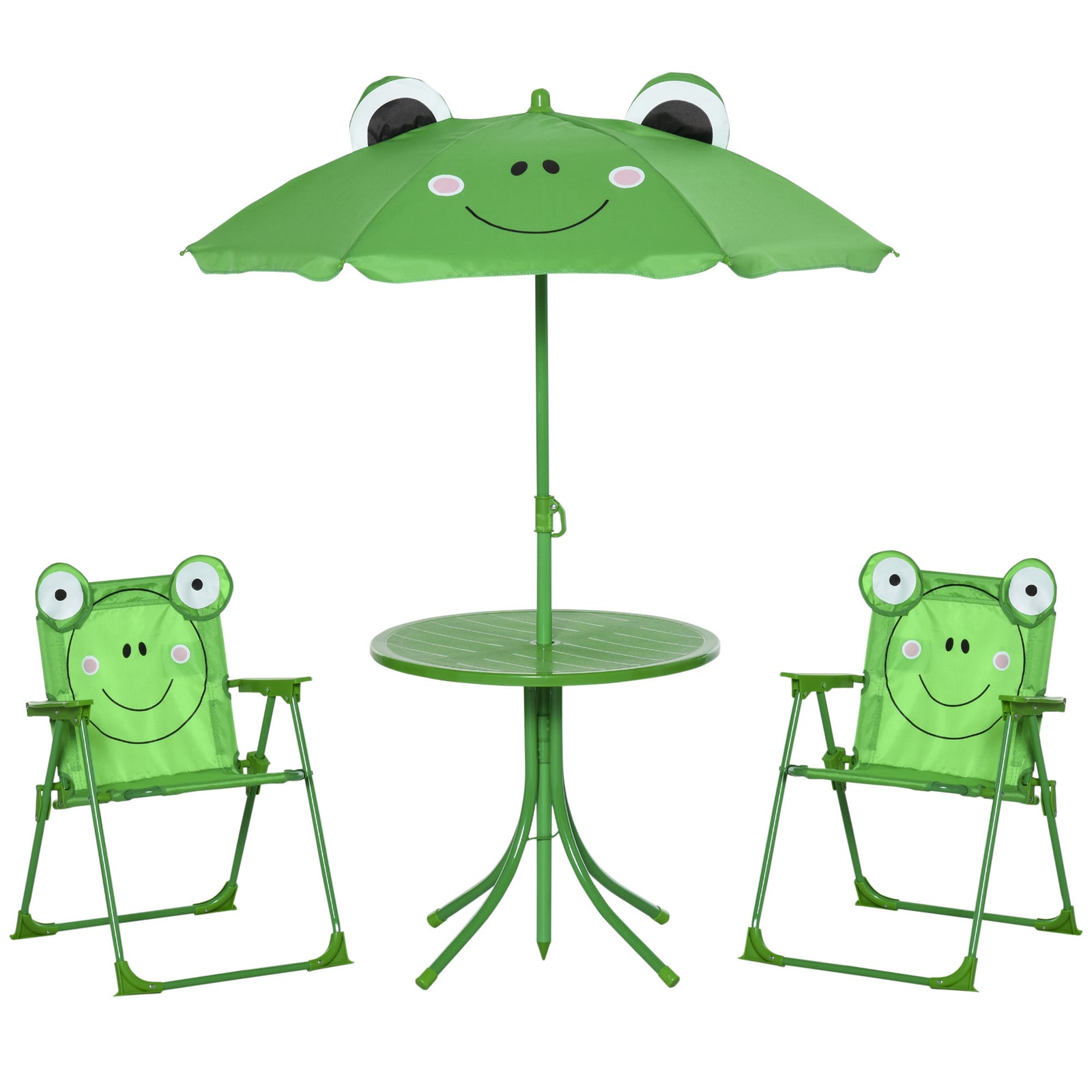 Kids Folding Picnic Table Chair Set Ladybug Pattern Outdoor W/ Parasol | Green