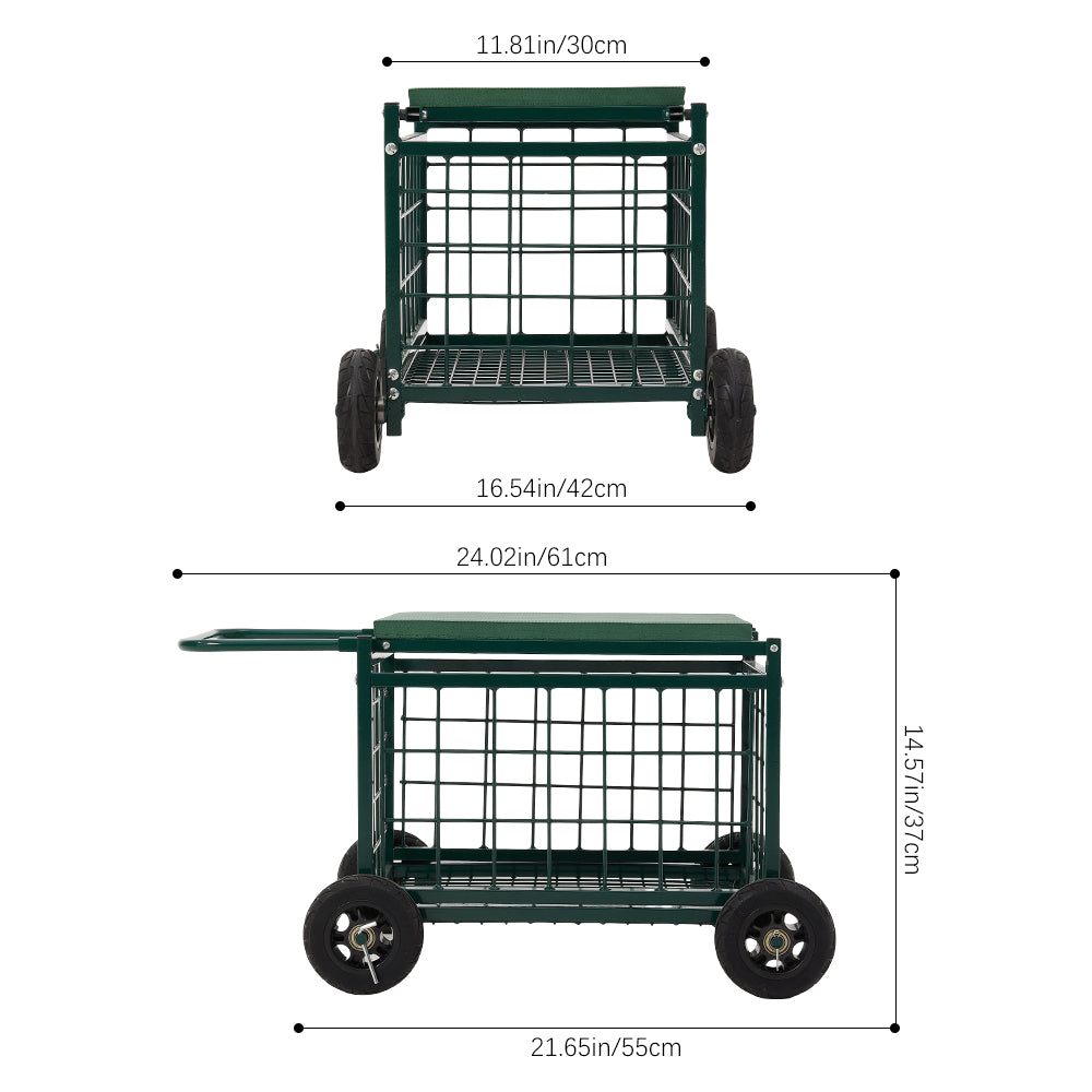 Rolling Garden Work Seat Cart With Storage