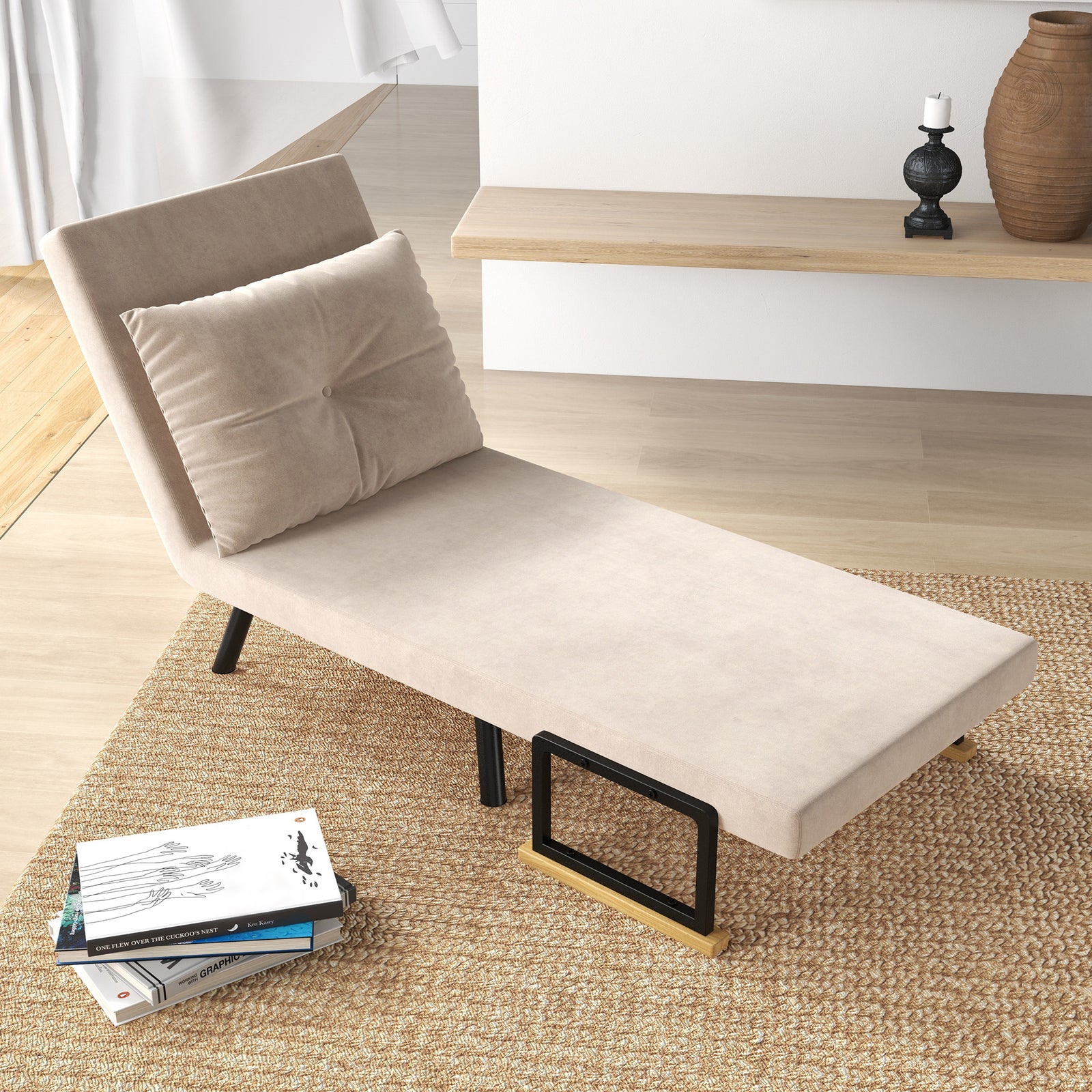 Click Clack Single Chair Bed Settee For Living Room | One Size | Beige