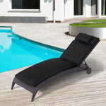 Garden Sun Lounger Chair Cushion Reclining Relaxer Outdoor | Black