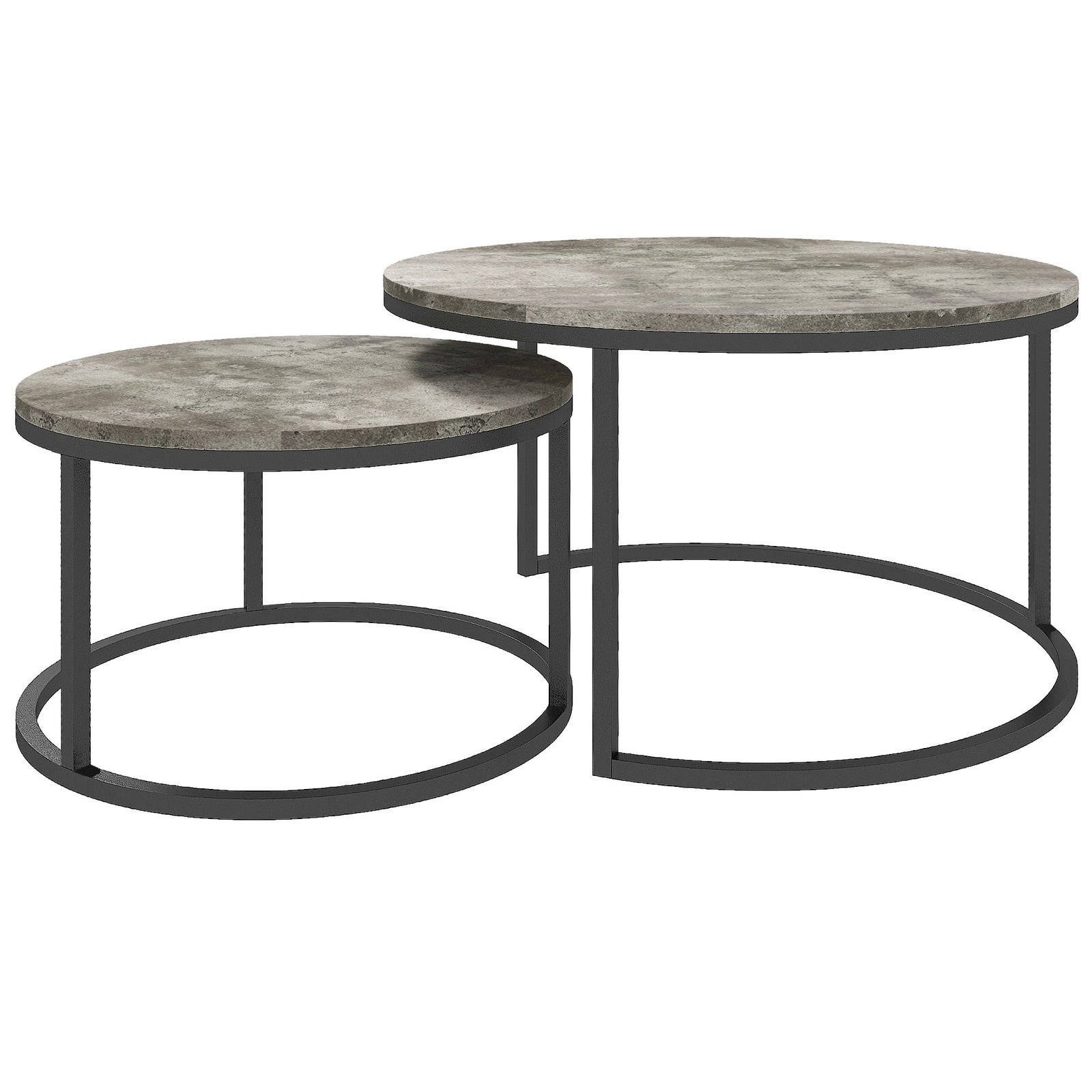 Stacking Coffee Tables Set, Marble Effect | Charcoal Gray