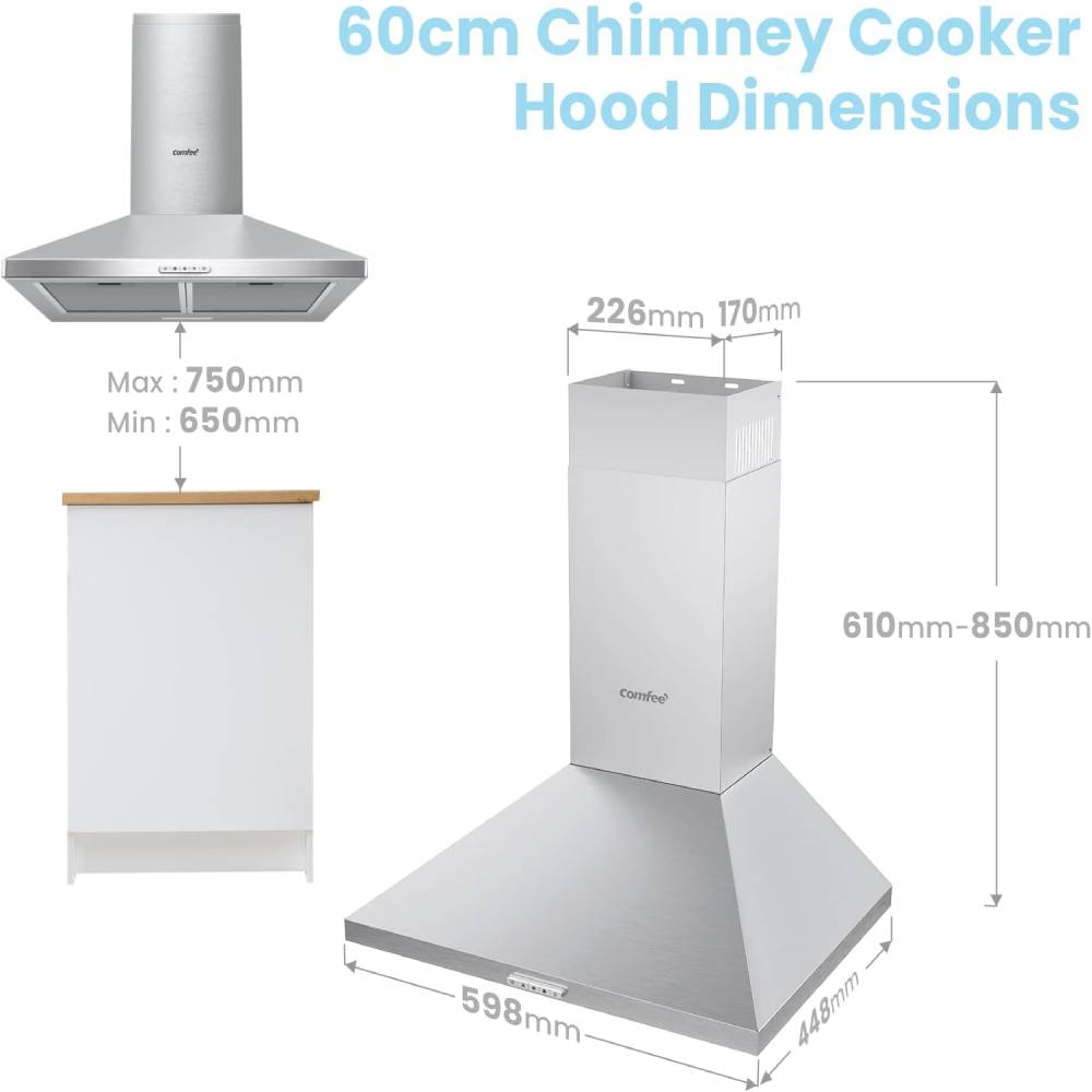 3-speed Stainless Steel Wall Mounted Chimney Range Hood With Led Light
