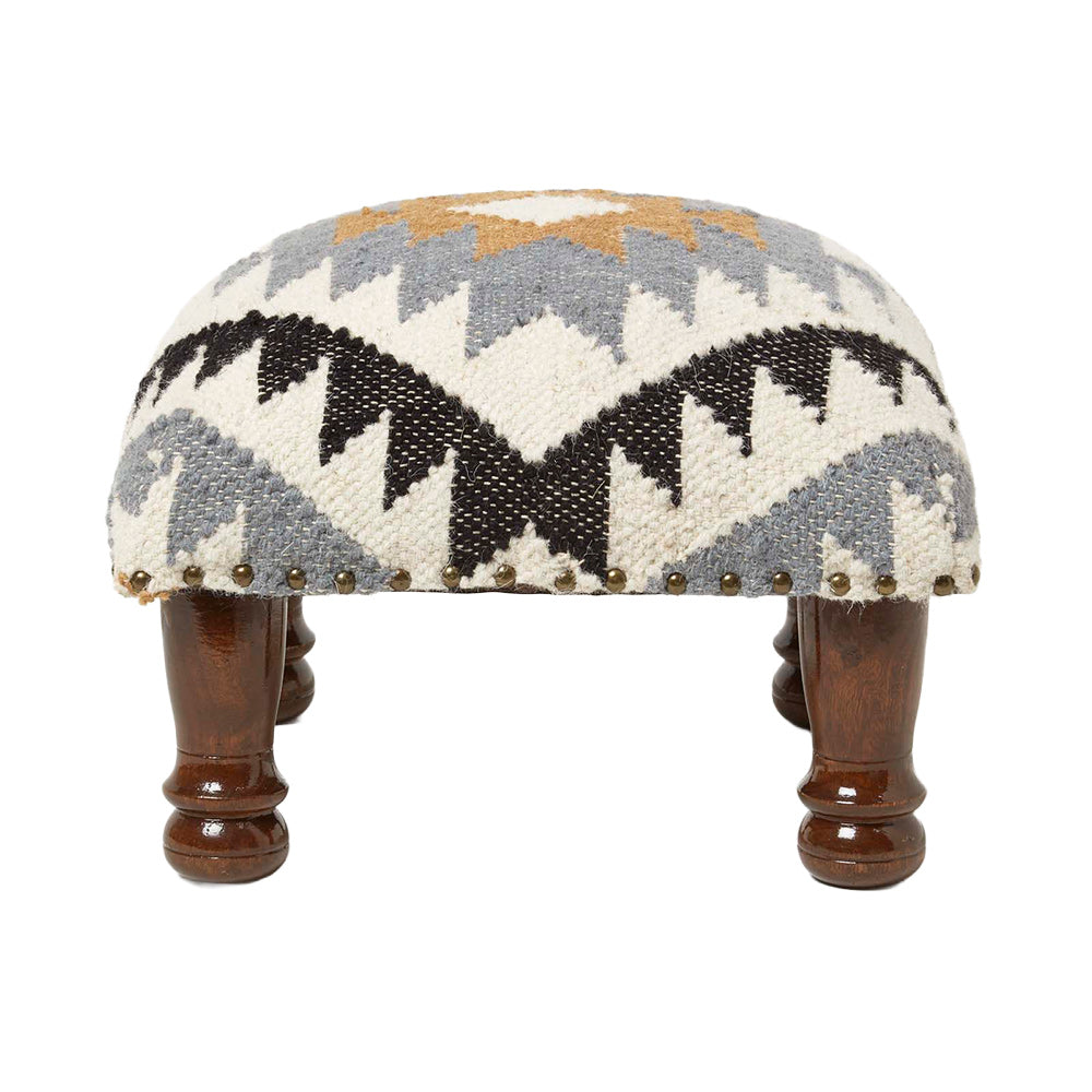 Agra Handwoven Kilim Footstool | 40cm x 40cm | Multi Colour