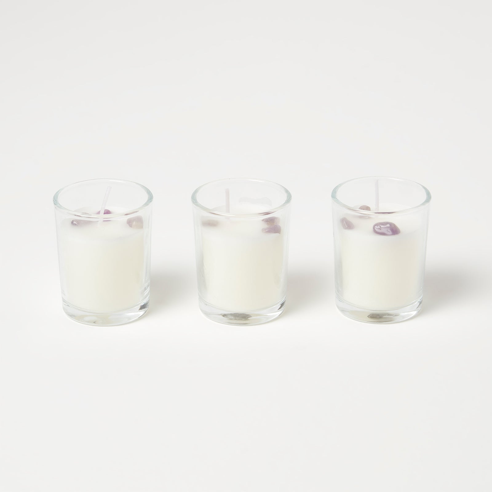 HOMESCAPES Amethyst Crystal Scented Candle Set, Pack Of 3