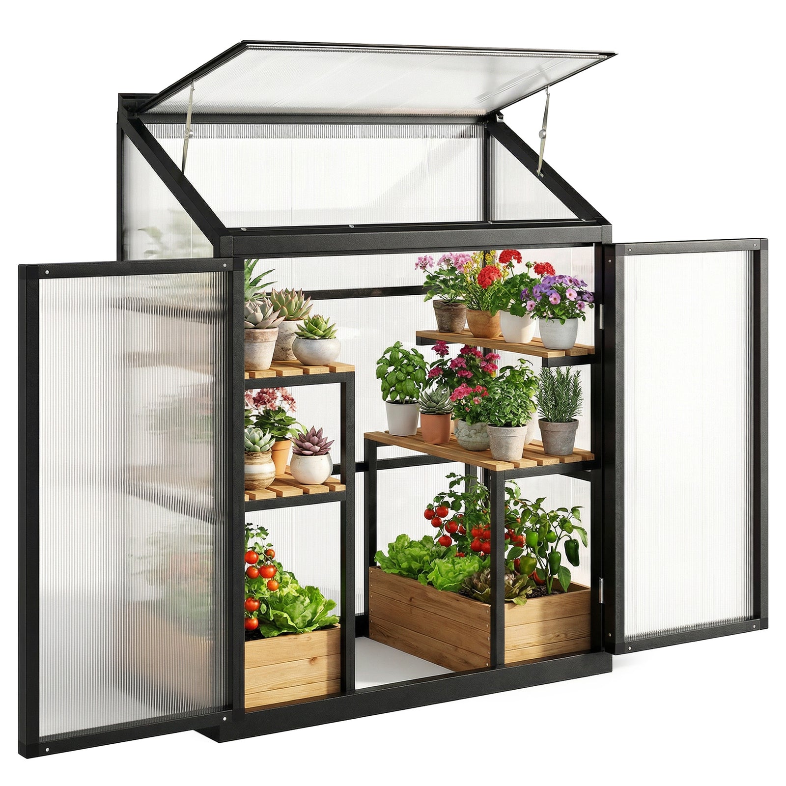 Polycarbonate Greenhouse With Door, Aluminium Walk-in Greenhouse