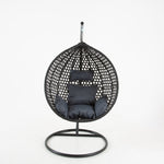 Luxurious Onyx Black Hanging Swing Pod Egg Chair With Deep Grey Cushions | 56 - 121cm | Charcoal Gray