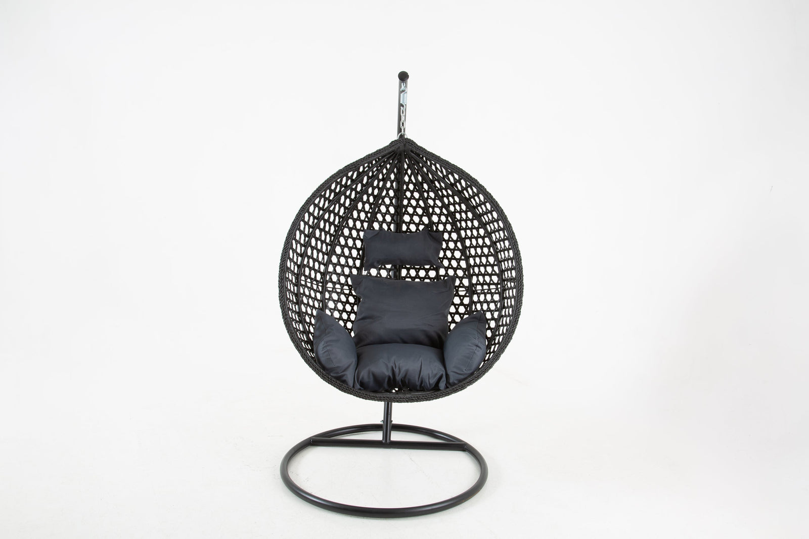 Luxurious Onyx Black Hanging Swing Pod Egg Chair With Deep Grey Cushions | 56 - 121cm | Charcoal Gray