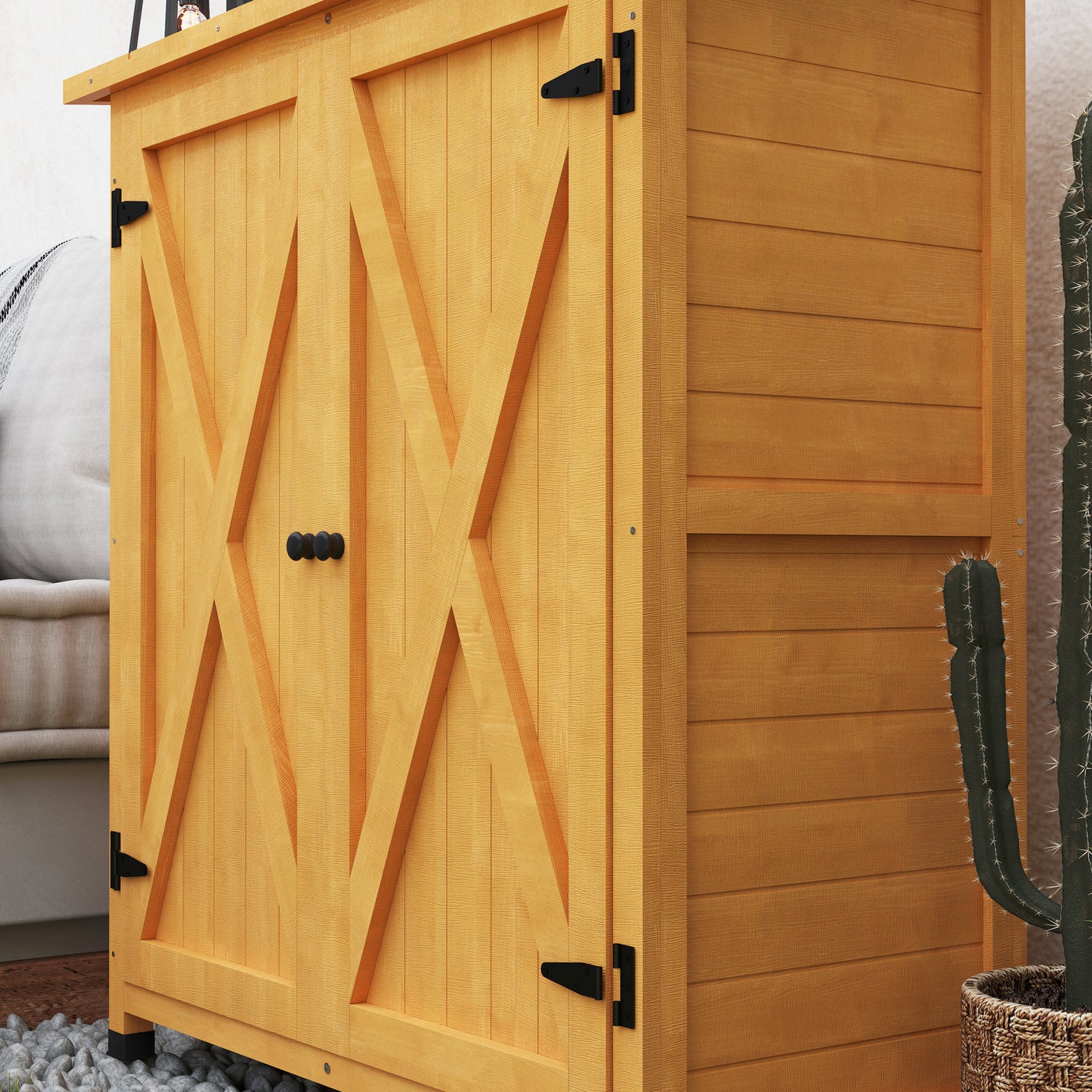 Garden Wooden Garden Storage Shed With Shelves Double Door