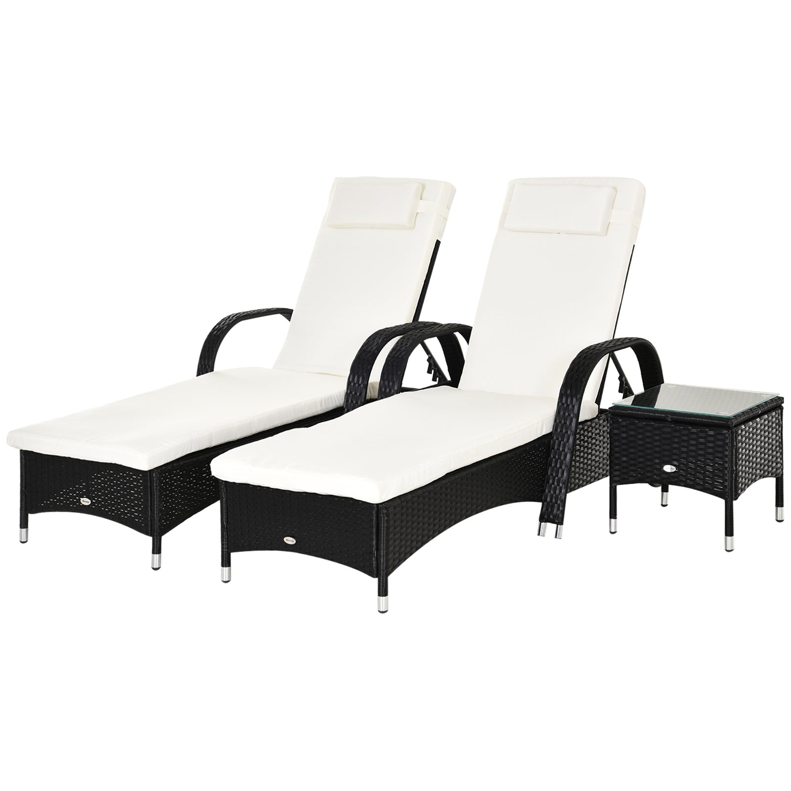 Rattan Sun Lounger Set With Side Table And Cushion | Black