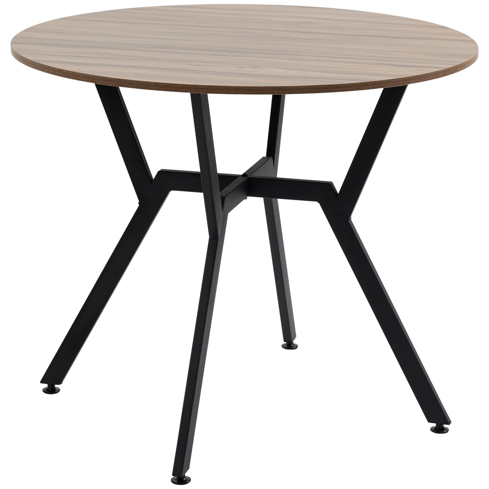 Dining Table With Round Top, Steel Legs, Brown